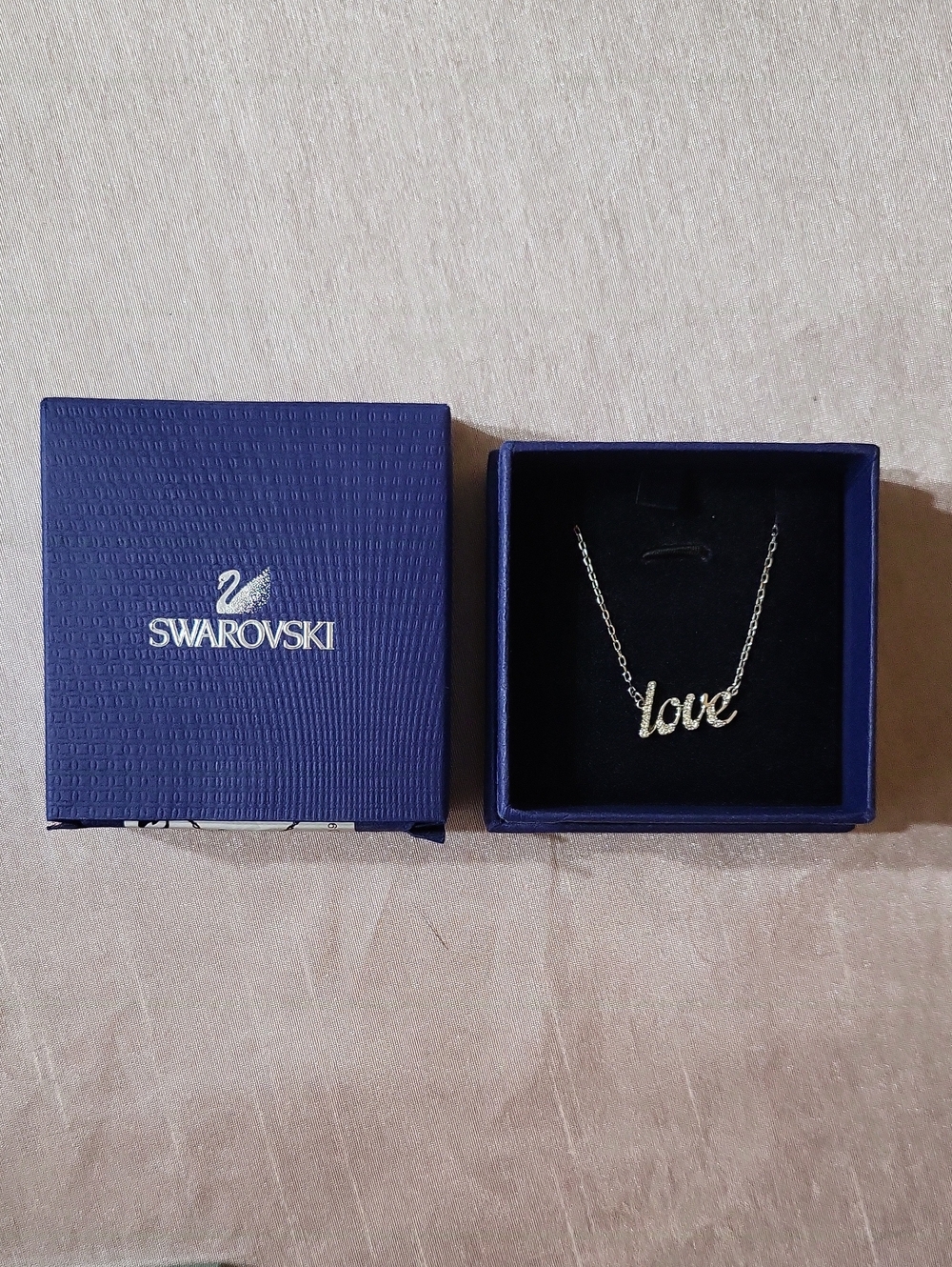 NWT Swarovski Silver 'Love' Crystal Script Necklace